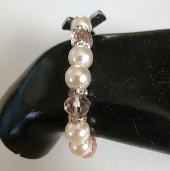 🆕Breast Cancer Bracelet Pearls & Pink Facet Cut Acrylic Beads with Rhinestones - Picture 8 of 12